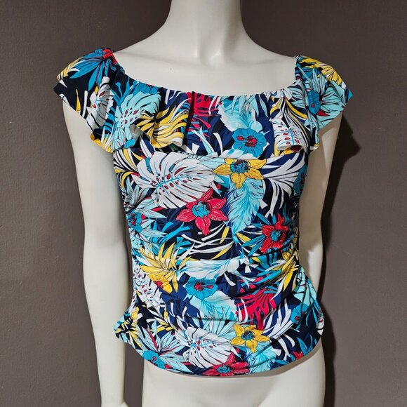 Tommy Hilfiger Printed Off-the-Shoulder Flounce Tankini Top - Picture 2 of 9
